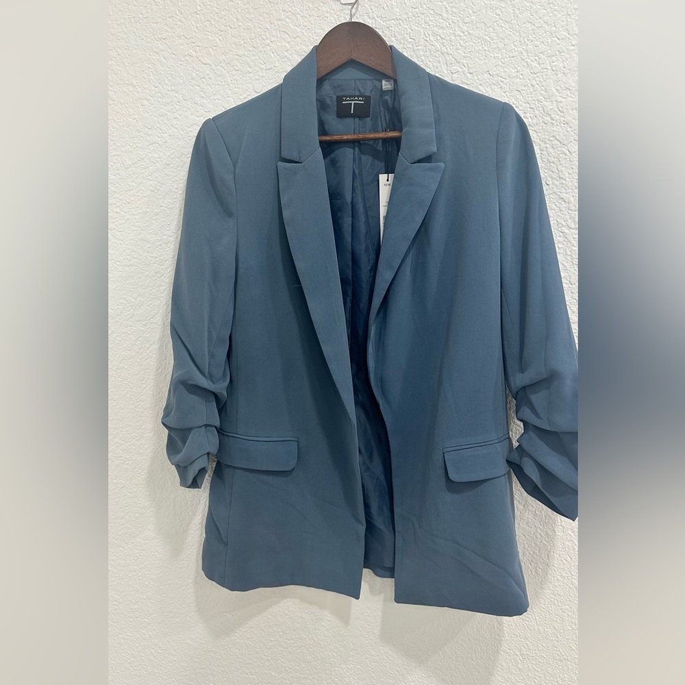 Tahari Slate Blue Open Front Blazer